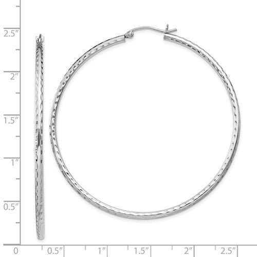 sterling silver rhodium plated diamond cut classic round hoop earrings 55mm x 2mm