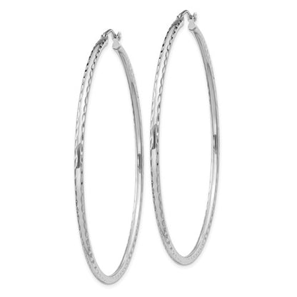 sterling silver rhodium plated diamond cut classic round hoop earrings 60mm x 2mm