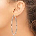 Загрузить изображение в средство просмотра галереи, Sterling Silver Rhodium Plated Diamond Cut Classic Round Hoop Earrings 60mm x 2mm
