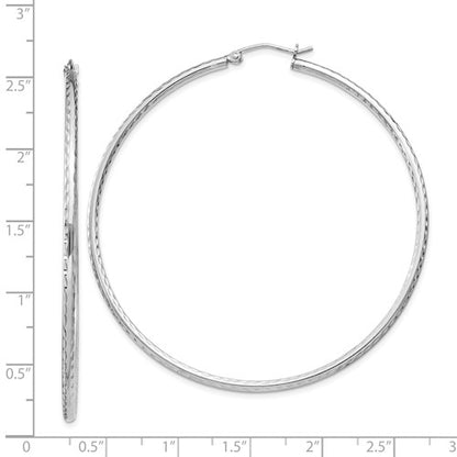 sterling silver rhodium plated diamond cut classic round hoop earrings 60mm x 2mm