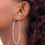 Carregar imagem no visualizador da galeria, Sterling Silver Rhodium Plated Diamond Cut Classic Round Hoop Earrings 65mm x 2mm
