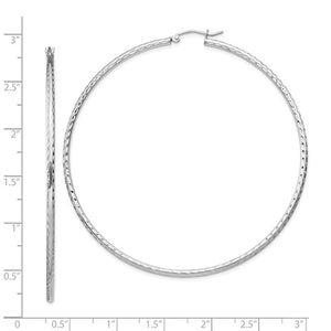 Sterling Silver Rhodium Plated Diamond Cut Classic Round Hoop Earrings 65mm x 2mm