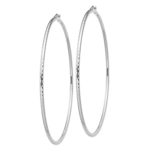 sterling silver rhodium plated diamond cut classic round hoop earrings 75mm x 2mm