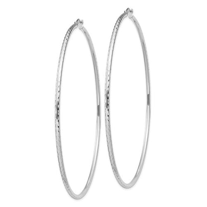 sterling silver rhodium plated diamond cut classic round hoop earrings 75mm x 2mm