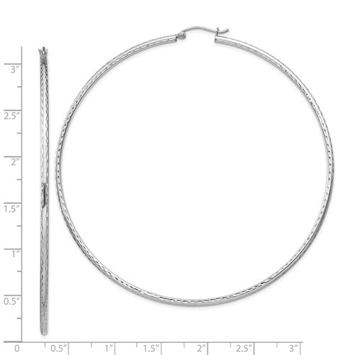 sterling silver rhodium plated diamond cut classic round hoop earrings 75mm x 2mm