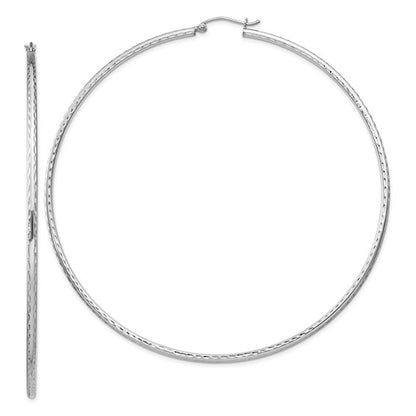 sterling silver rhodium plated diamond cut classic round hoop earrings 75mm x 2mm