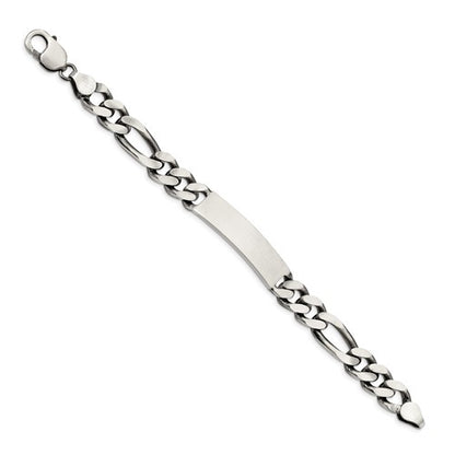 solid sterling silver engravable antique style figaro link id bracelet engraved personalized name or initials