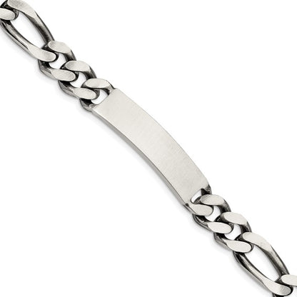 solid sterling silver engravable antique style figaro link id bracelet engraved personalized name or initials