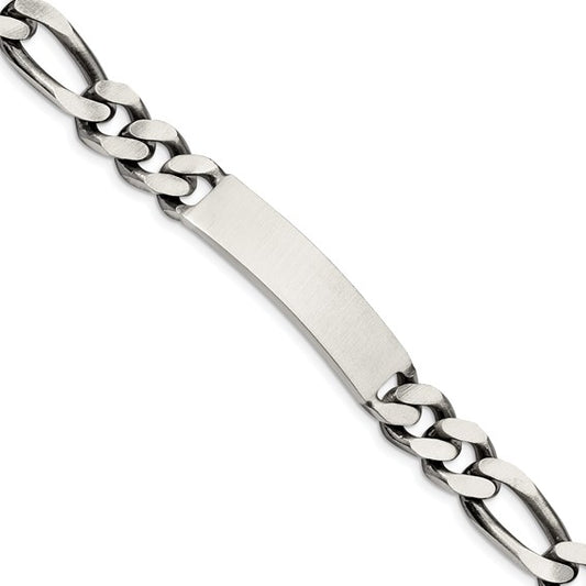 solid sterling silver engravable antique style figaro link id bracelet engraved personalized name or initials