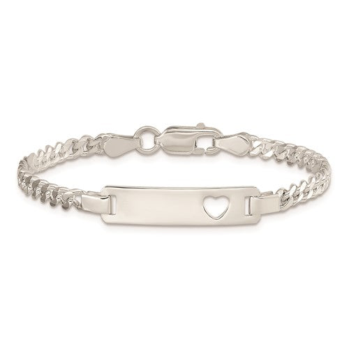 925 sterling silver children's baby's engravable heart cut out id name bracelet personalized names initials