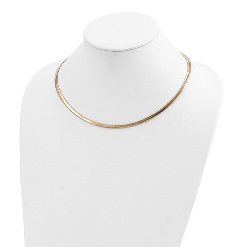 14K Yellow White Gold Two Tone 4mm Reversible Domed Omega Necklace Choker Pendant Chain 16 or 18 inches with 2 inch Extender