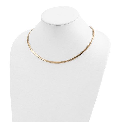 14k yellow white gold two tone 4mm reversible domed omega necklace choker pendant chain 16 or 18 inches with 2 inch extender