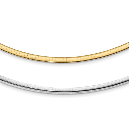 14k yellow white gold two tone 4mm reversible domed omega necklace choker pendant chain 16 or 18 inches with 2 inch extender