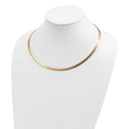 14k yellow white gold two tone 5mm reversible domed omega necklace choker pendant chain 16 or 18 inches with 2 inch extender