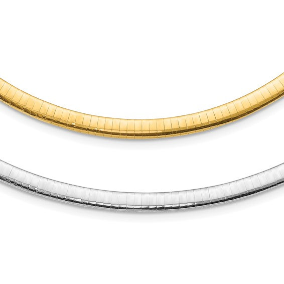 14k yellow white gold two tone 5mm reversible domed omega necklace choker pendant chain 16 or 18 inches with 2 inch extender