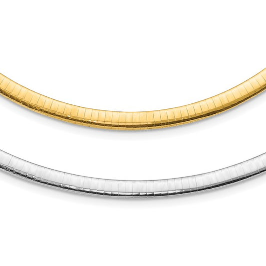 14k yellow white gold two tone 5mm reversible domed omega necklace choker pendant chain 16 or 18 inches with 2 inch extender