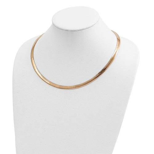 14k yellow white gold two tone 6mm reversible domed omega necklace choker pendant chain 16 or 18 inches with 2 inch extender