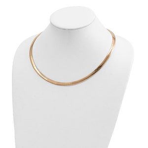 14K Yellow White Gold Two Tone 6mm Reversible Domed Omega Necklace Choker Pendant Chain 16 or 18 inches with 2 inch Extender