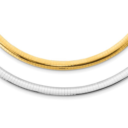 14k yellow white gold two tone 6mm reversible domed omega necklace choker pendant chain 16 or 18 inches with 2 inch extender