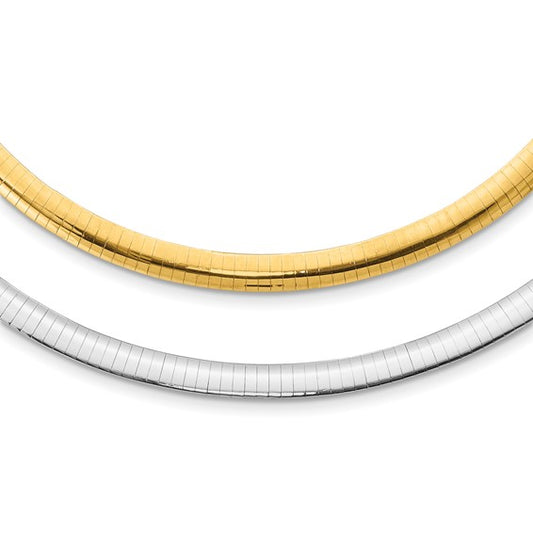 14k yellow white gold two tone 6mm reversible domed omega necklace choker pendant chain 16 or 18 inches with 2 inch extender
