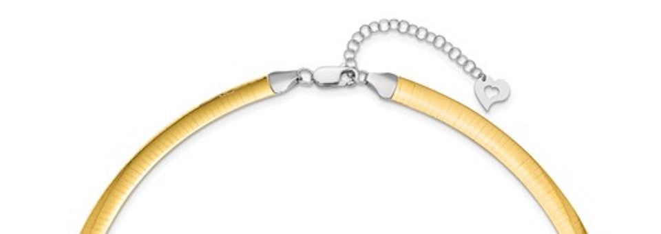 14k yellow white gold two tone 5mm reversible domed omega necklace choker pendant chain 16 or 18 inches with 2 inch extender