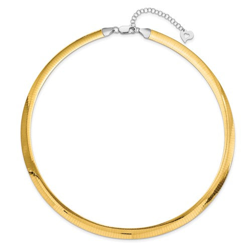 14k yellow white gold two tone 8mm reversible domed omega necklace choker pendant chain 16 or 18 inches with 2 inch extender