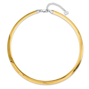14K Yellow White Gold Two Tone 8mm Reversible Domed Omega Necklace Choker Pendant Chain 16 or 18 inches with 2 inch Extender