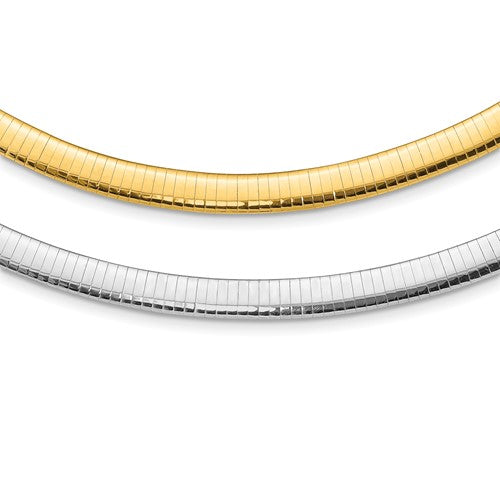 14k yellow white gold two tone 8mm reversible domed omega necklace choker pendant chain 16 or 18 inches with 2 inch extender