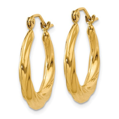 14k yellow gold twisted round hoop earrings 20mm x 3mm