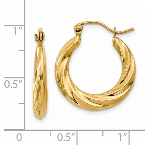 14k yellow gold twisted round hoop earrings 20mm x 3mm