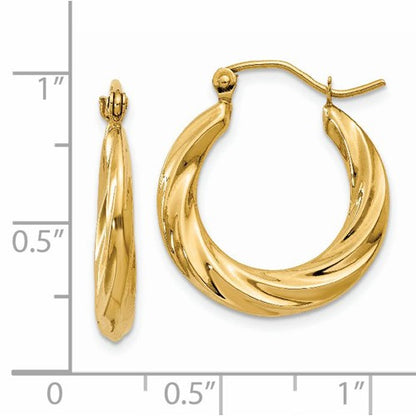 14k yellow gold twisted round hoop earrings 20mm x 3mm