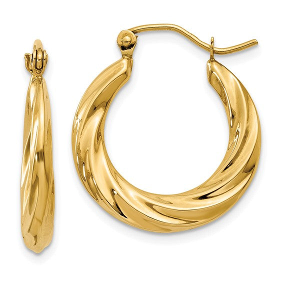 14k yellow gold twisted round hoop earrings 20mm x 3mm
