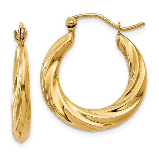 14k yellow gold twisted round hoop earrings 20mm x 3mm