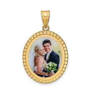 Sterling Silver or Gold Plated Sterling Silver Picture Photo Oval Beaded Pendant Charm Personalized 20mm