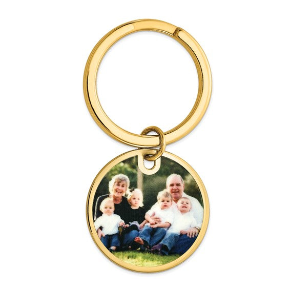 Sterling Silver Gold Plated Sterling Silver Round Key Holder Ring Keychain Picture Photo Personalized