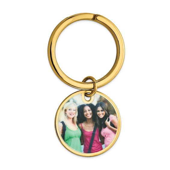 Sterling Silver Gold Plated Sterling Silver Round Key Holder Ring Keychain Picture Photo Personalized