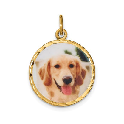 sterling silver or gold plated sterling silver picture photo diamond cut round pendant charm personalized 18mm