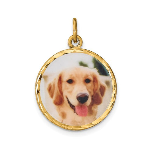 sterling silver or gold plated sterling silver picture photo diamond cut round pendant charm personalized 18mm
