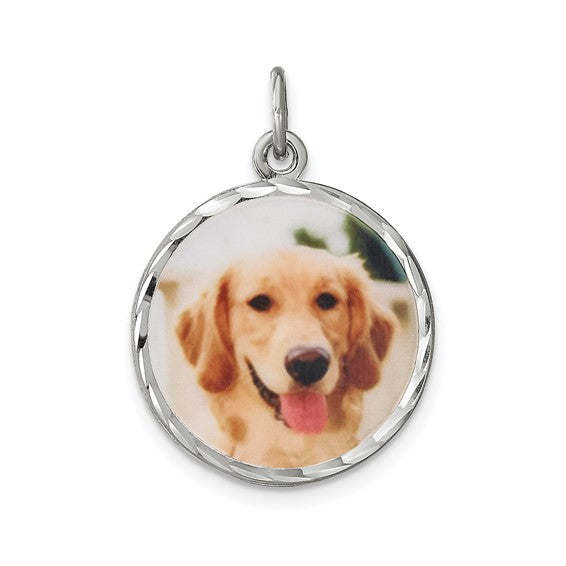 sterling silver or gold plated sterling silver picture photo diamond cut round pendant charm personalized 18mm