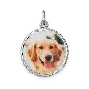 Sterling Silver or Gold Plated Sterling Silver Picture Photo Diamond Cut Round Pendant Charm Personalized 18mm