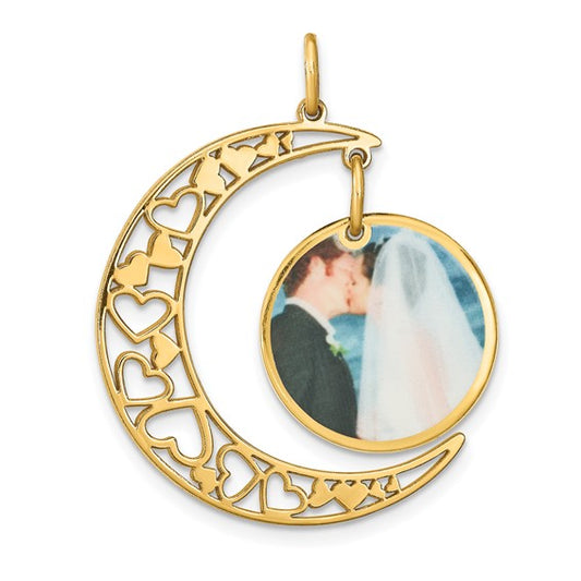 sterling silver or gold plated sterling silver picture photo moon hearts pendant charm personalized