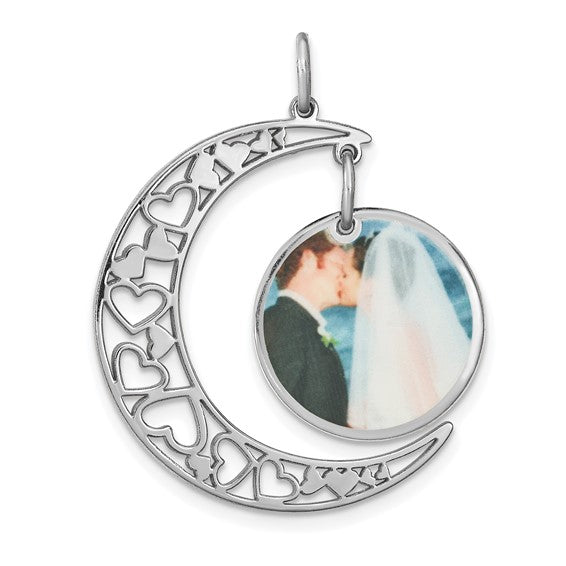 sterling silver or gold plated sterling silver picture photo moon hearts pendant charm personalized