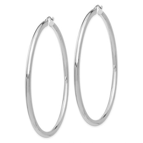 14k White Gold Large Classic Round Hoop Earrings 65mm x 3mm
