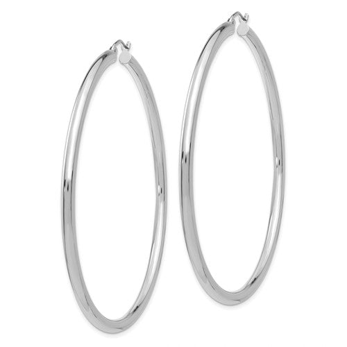 14k white gold large classic round hoop earrings 65mm x 3mm