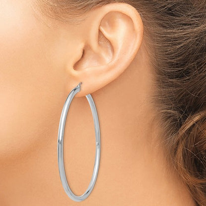 14k white gold large classic round hoop earrings 65mm x 3mm