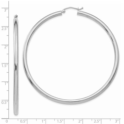 14k White Gold Large Classic Round Hoop Earrings 65mm x 3mm