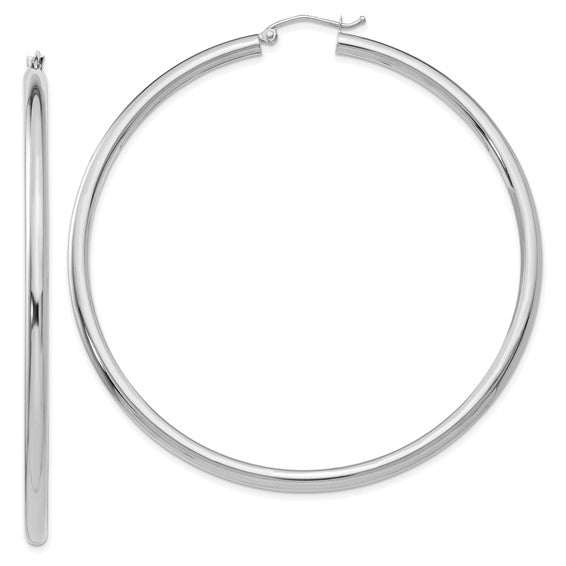 14k white gold large classic round hoop earrings 65mm x 3mm