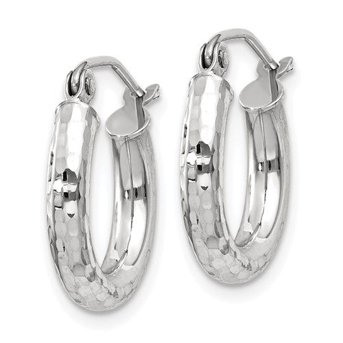 14k white gold diamond cut classic round diameter hoop textured earrings 16mm x 3mm