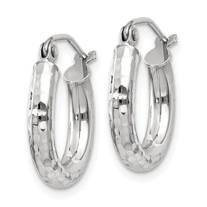 14k white gold diamond cut classic round diameter hoop textured earrings 16mm x 3mm