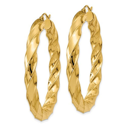 14k yellow gold twisted round hoop earrings